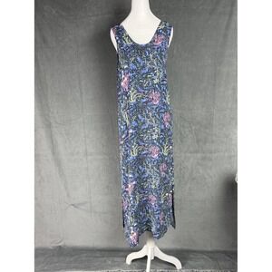 FLAX by Jeanne Engelhart Rayon Maxi Tank SunDress S Blue Coral Sea Print Summer